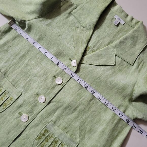 J. Jill Women's Celery Green Embroidered Linen Jacket - Picture 3 of 16